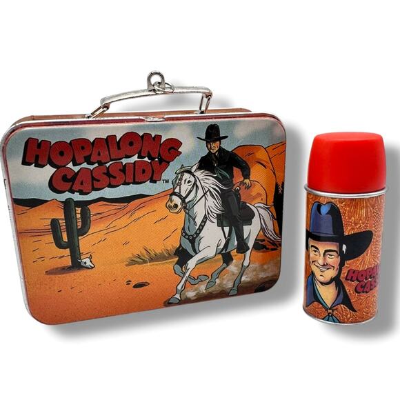 Vintage Hallmark Ornament 2000 Hopalong Cassidy Mini Metal Lunchbox thermos - Picture 1 of 9